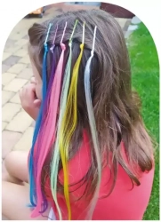 Colored hair strands on clips, 6 pcs